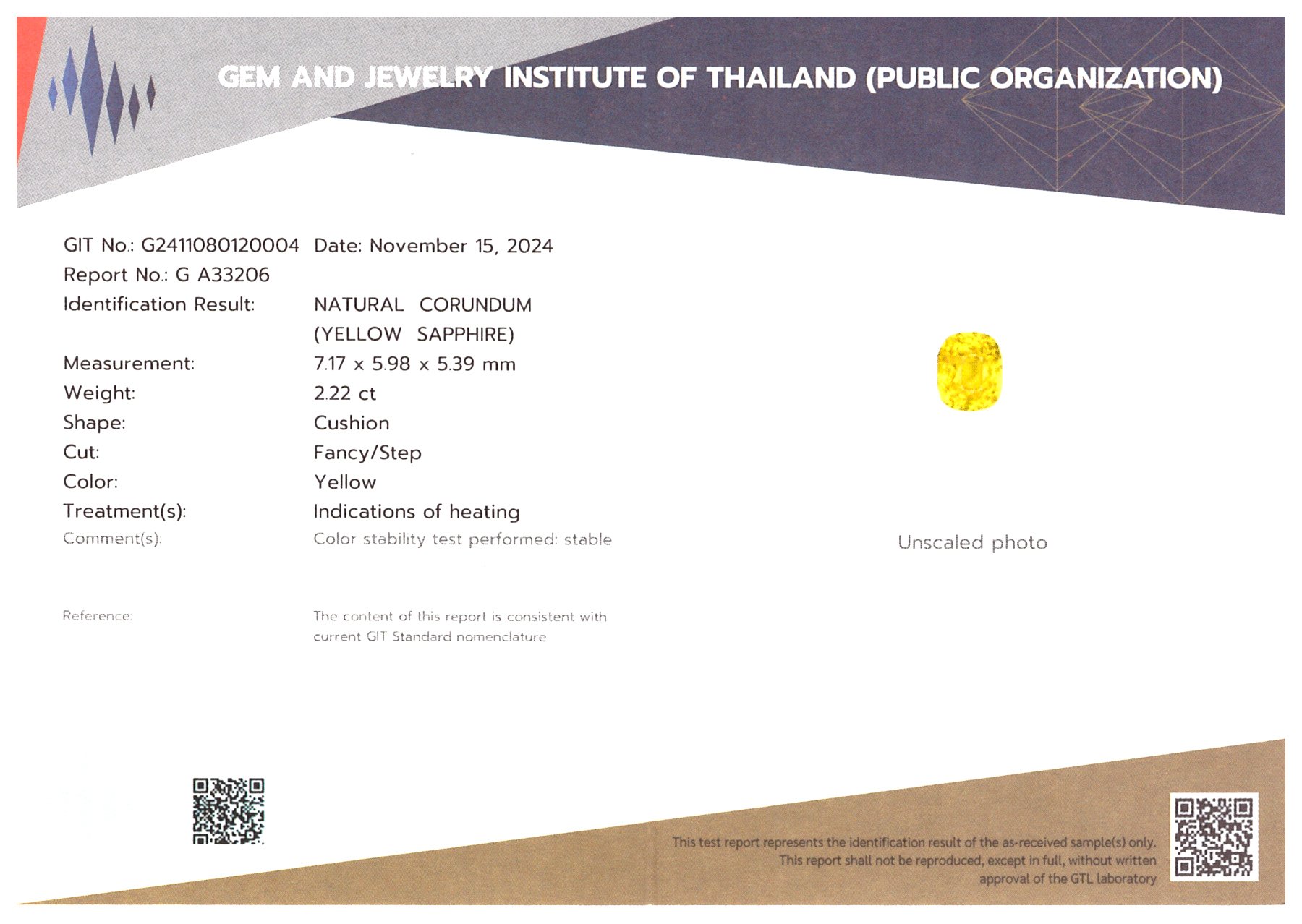 Yellow sapphire Golden Color in cushion cut 2.22 carats, Sri Lanka  Image №6