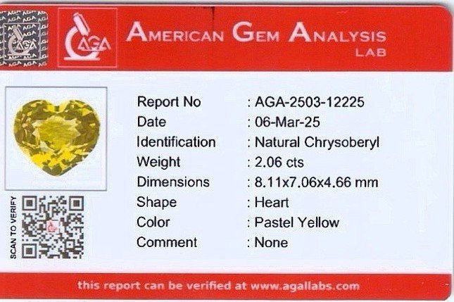 Yellow-green chrysoberyl heart shape 2.06 carats, Madagascar Image №6
