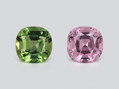 Pair of contrasting tourmalines cushion cut 2.59 carats, Africa photo