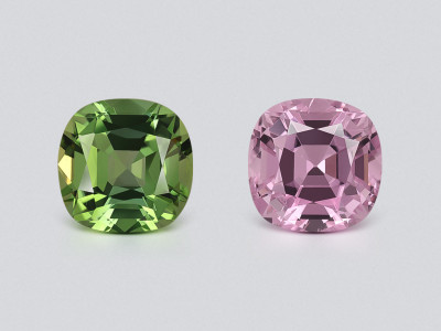 Pair of contrasting tourmalines cushion cut 2.59 carats, Africa photo