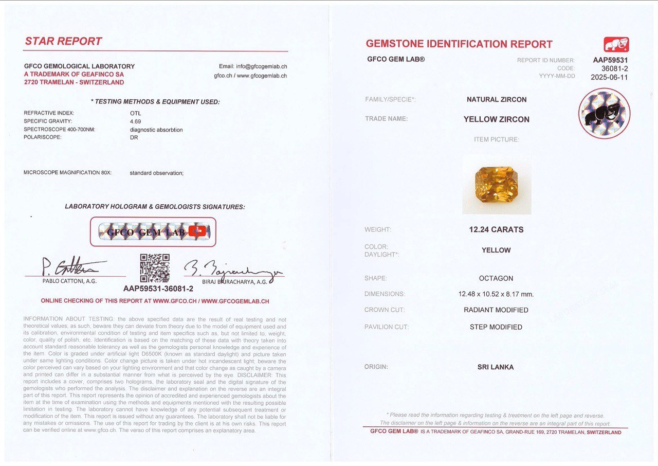Yellow-brown zircon in radiant cut 12.24 carats, Sri Lanka Image №6