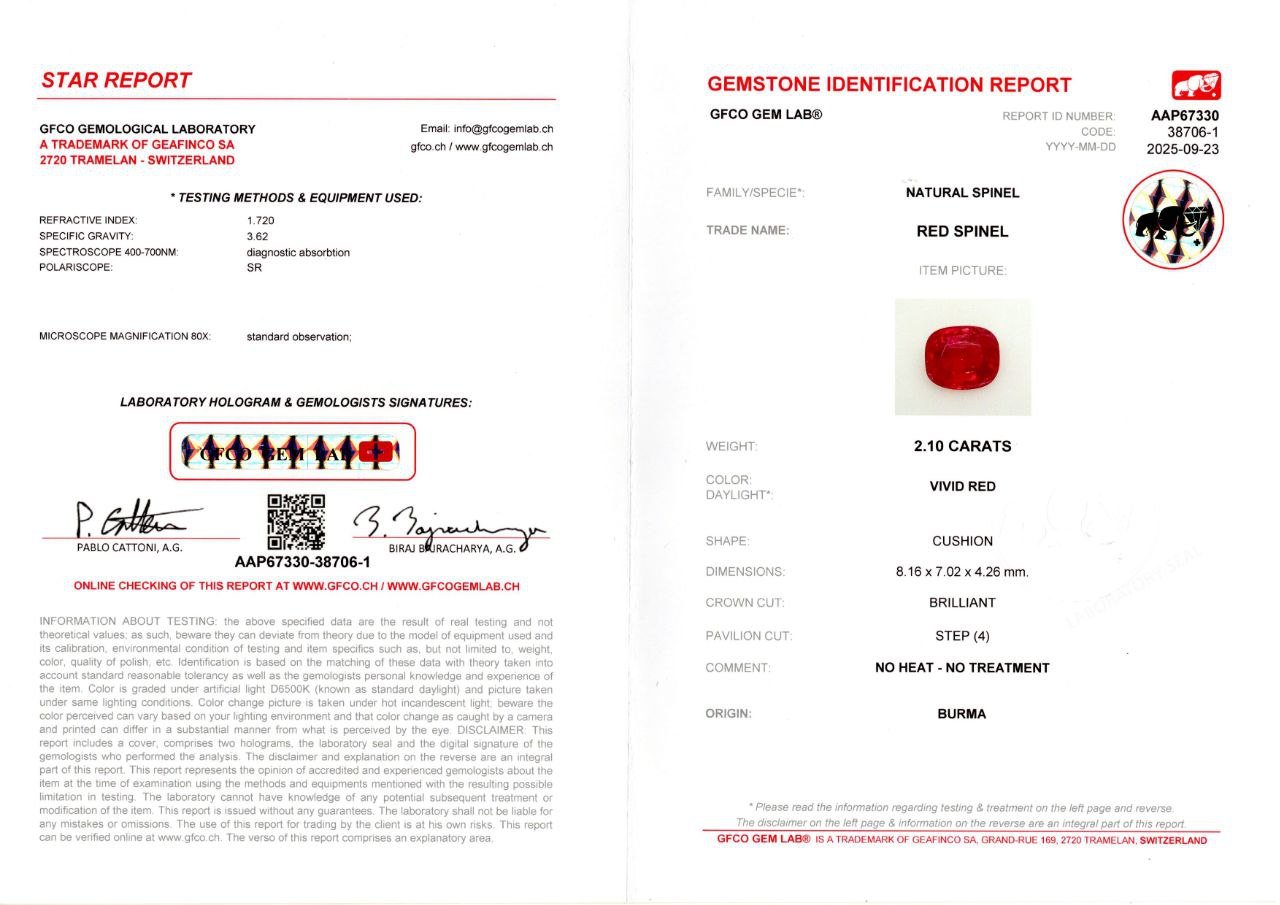 Spinel Vivid Red cushion cut 2.10 carats, Burma Image №6