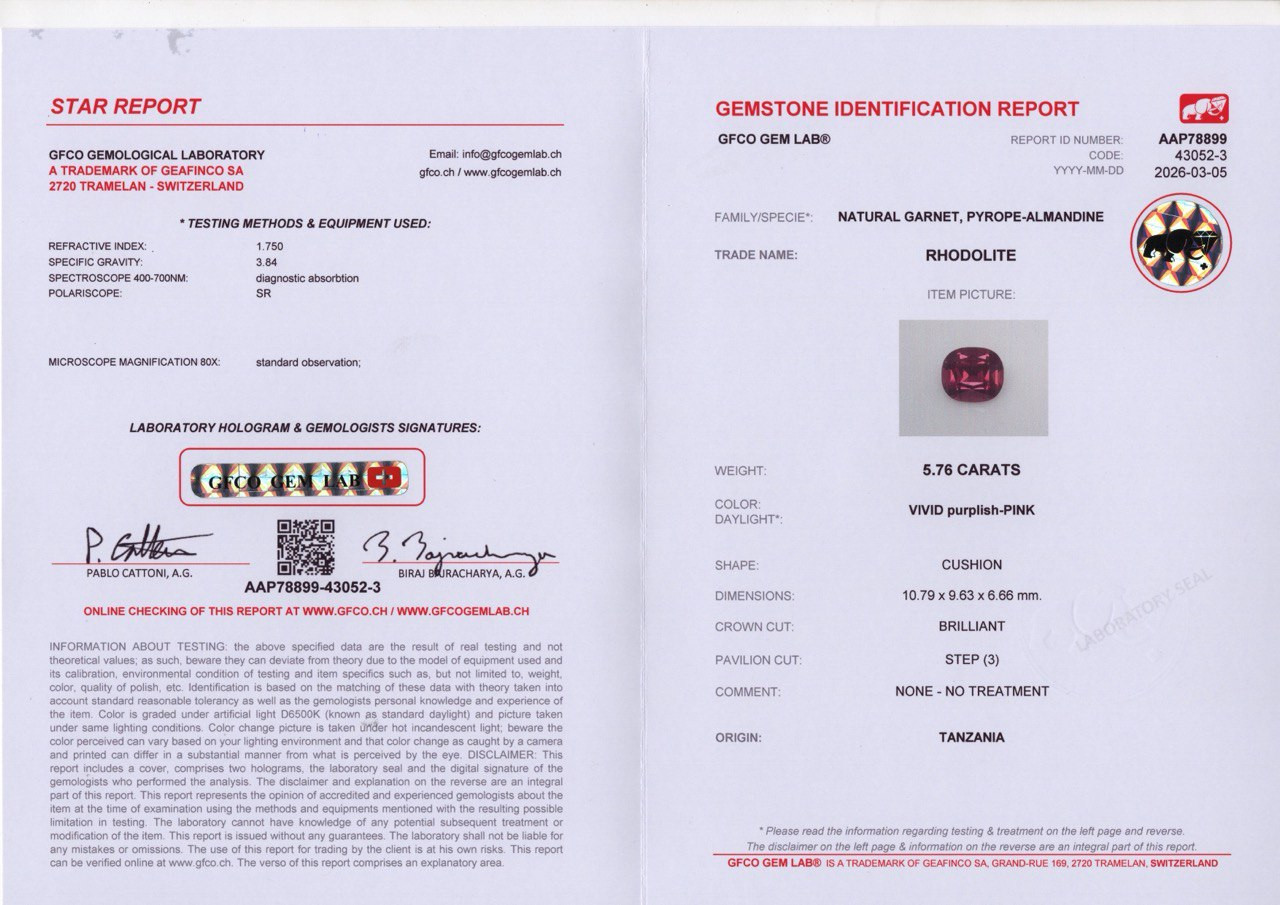 Garnet rhodolite garnet cushion cut 5.76 carats, Tanzania Image №5