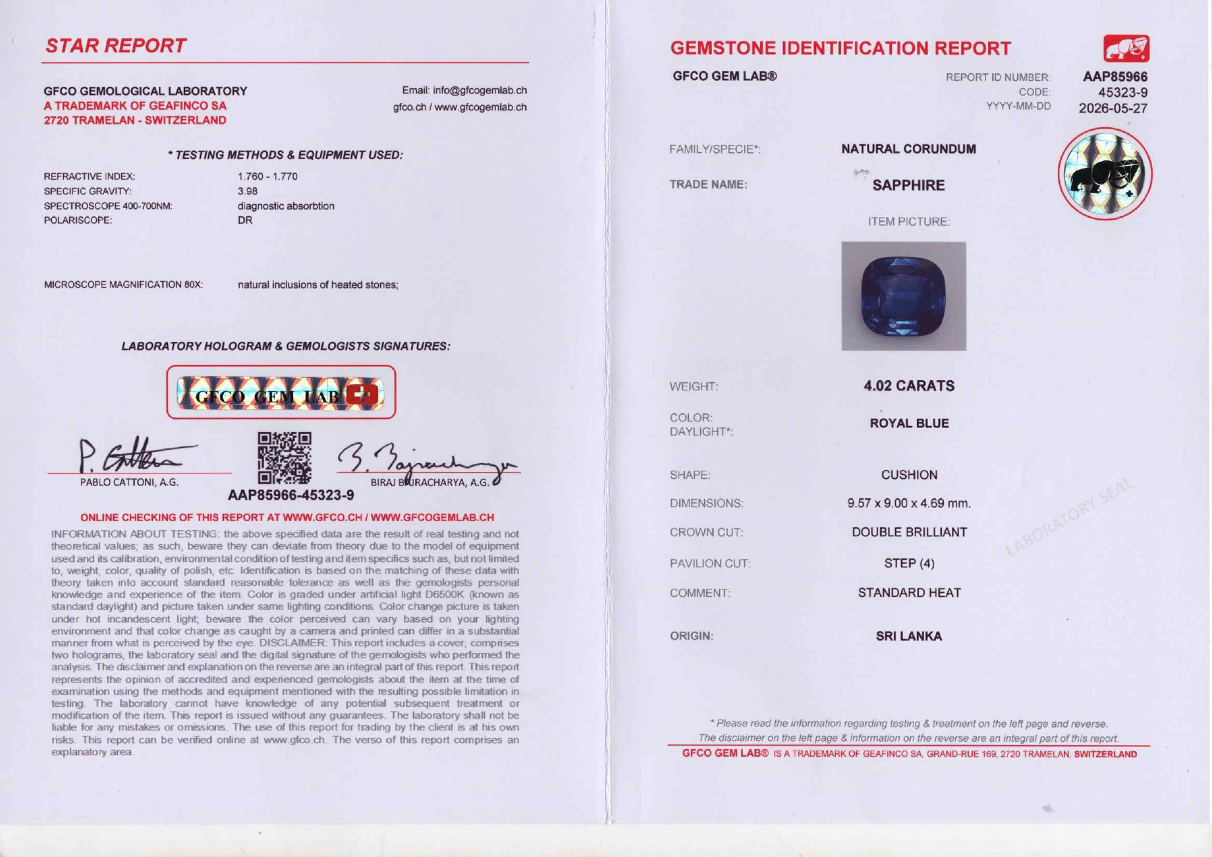Royal Blue sapphire in cushion cut 4.02 carats, Sri Lanka Image №6