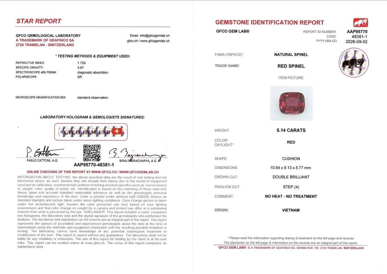 Red spinel cushion cut 5.14 carats, Tanzania Image №6