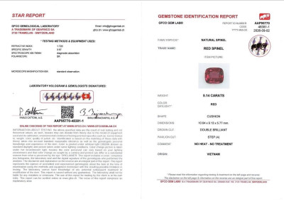 Certificate Red spinel cushion cut 5.14 carats, Tanzania