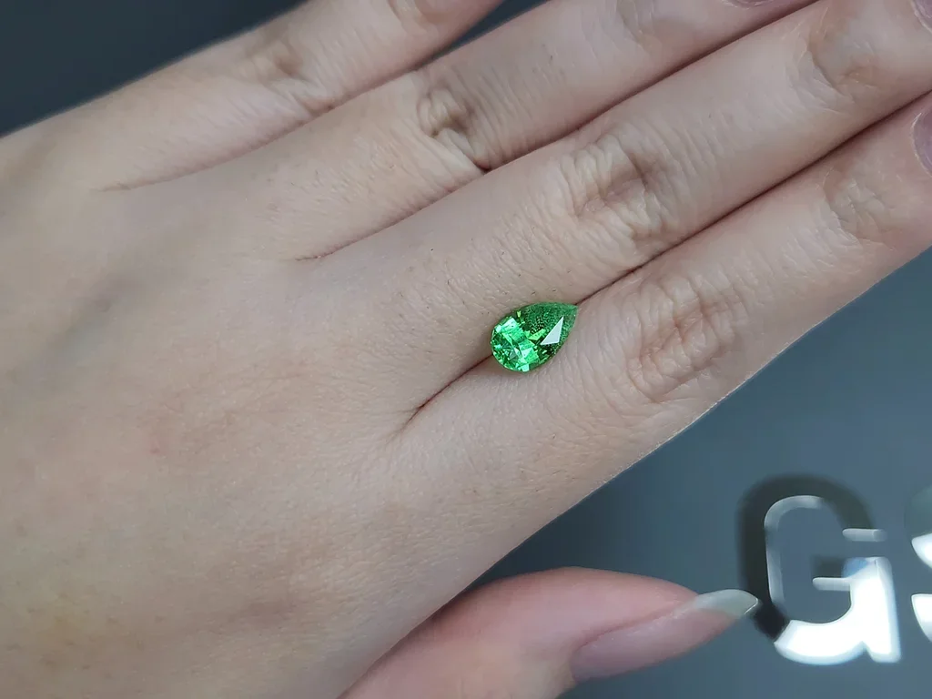 Neon Green tsavorite garnet in pear cut 1.93 carats, Tanzania  Image №2