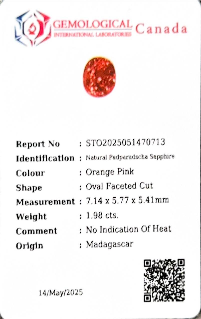 Unheated Padparadscha sapphire oval cut 1.98 carats, Madagascar Image №6