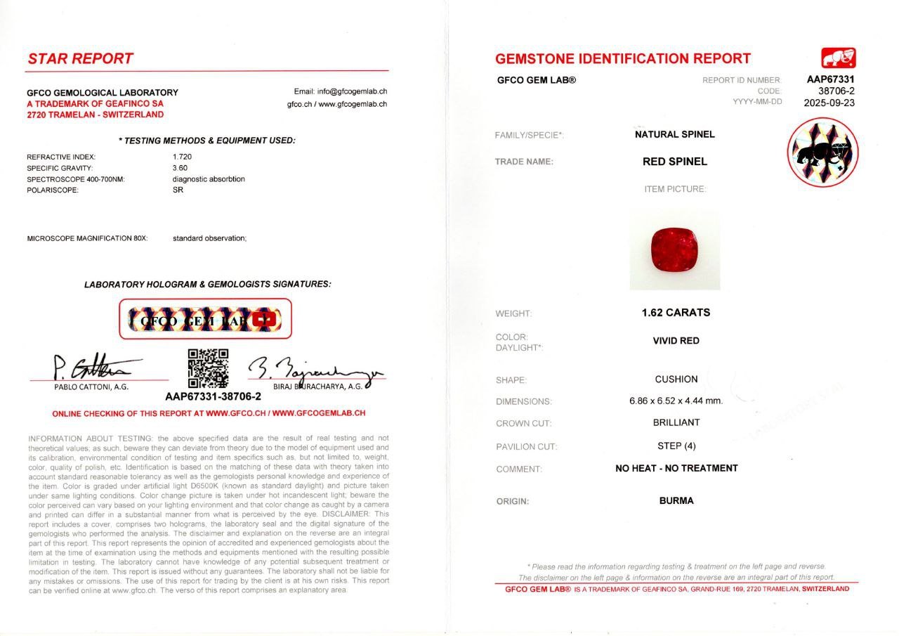 Spinel Vivid Red cushion cut 1.62 carats, Burma Image №6