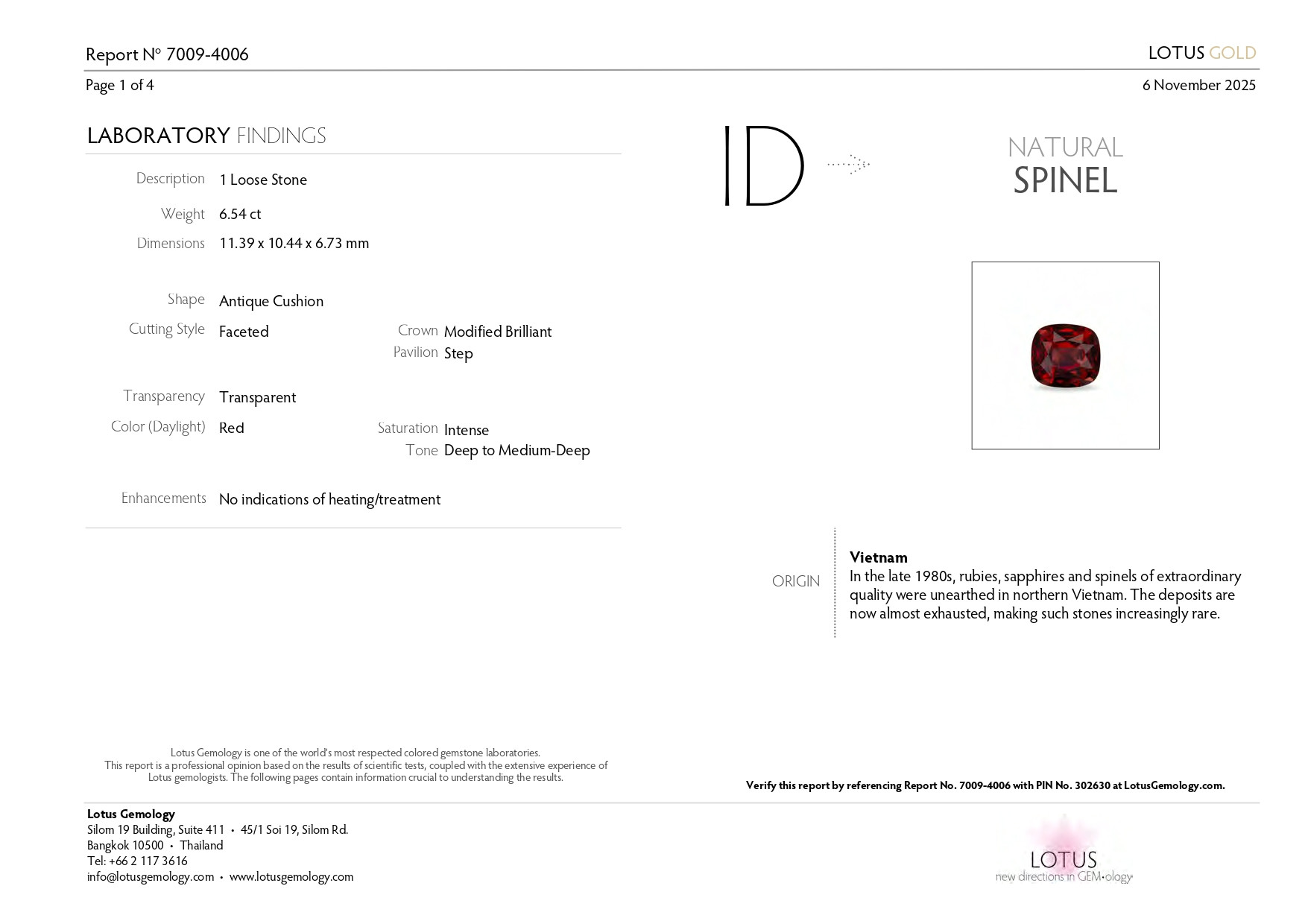 Spinel intense red cushion cut 6.54 carats, Vietnam Image №6