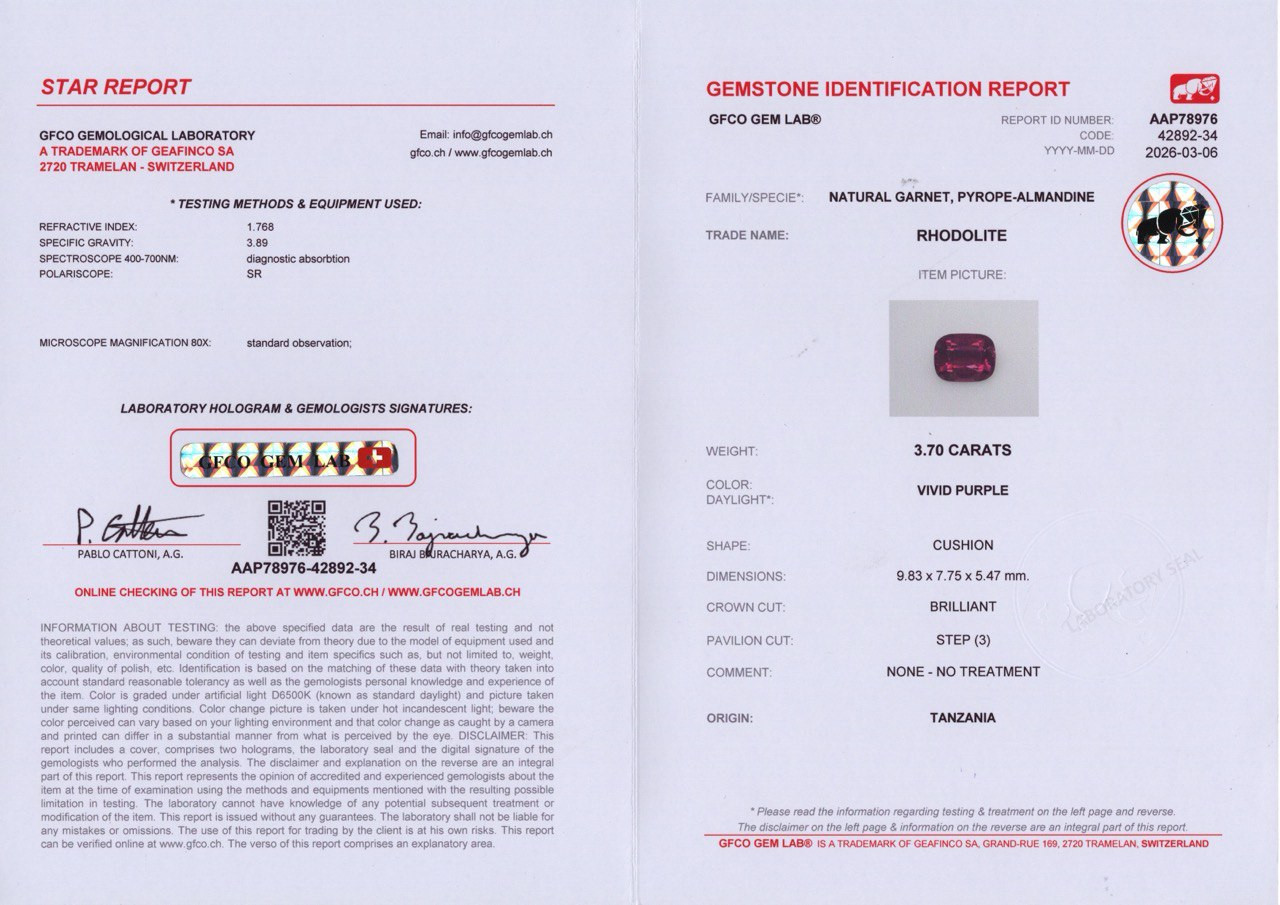 Garnet rhodolite cushion cut 3.70 carats, Tanzania Image №6