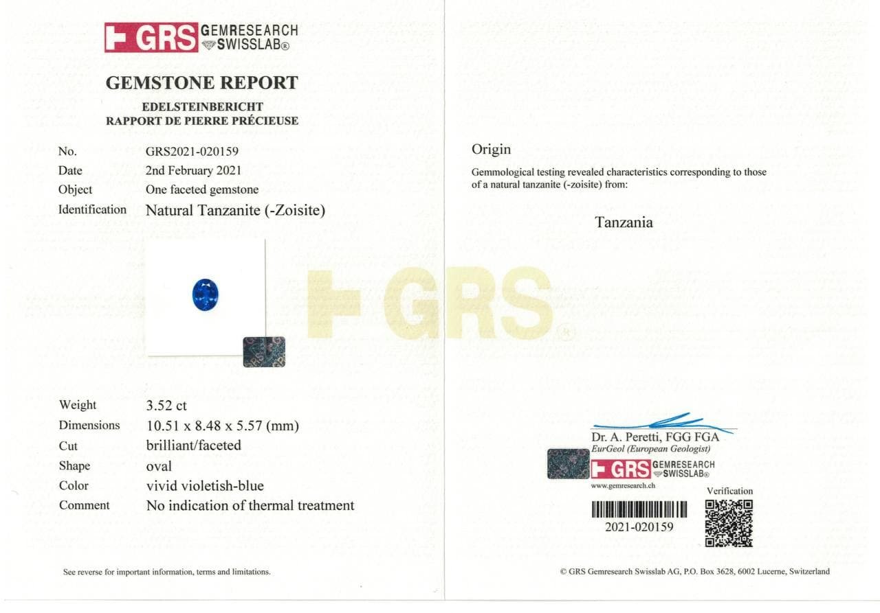 Bright natural tanzanite, oval cut, 3.52 ct, GRS Image №5