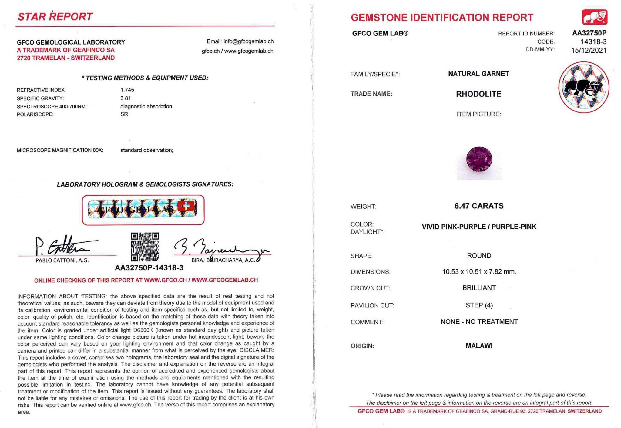 Intense rhodolite round cut 6.47 ct, Malawi Image №6