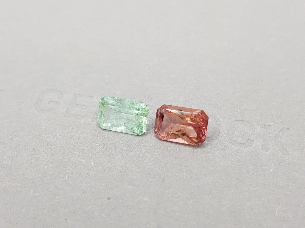 Pair of pink and light green radiant cut tourmalines 4.33 ct Image №4