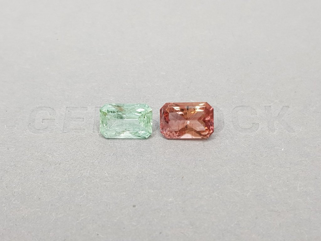 Pair of pink and light green radiant cut tourmalines 4.33 ct Image №2