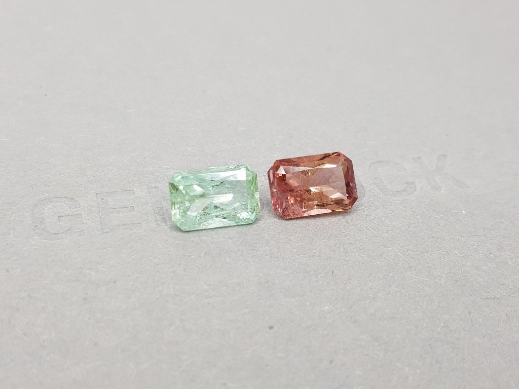 Pair of pink and light green radiant cut tourmalines 4.33 ct Image №3