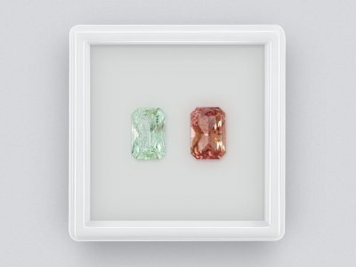 Pair of pink and light green radiant cut tourmalines 4.33 ct photo