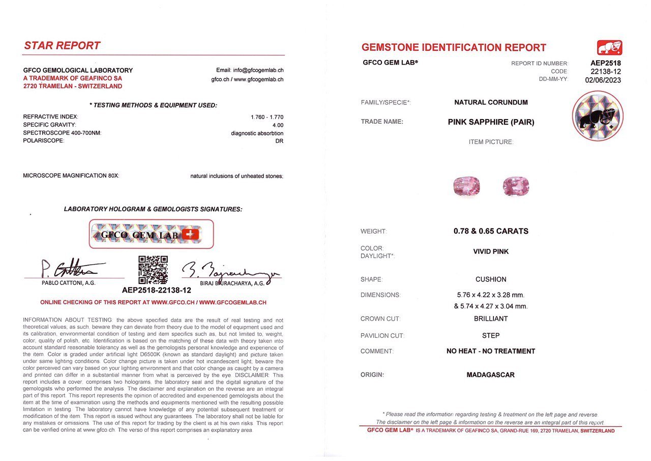 Pair of vivid pink unheated sapphires 1.43 ct, Madagascar Image №5