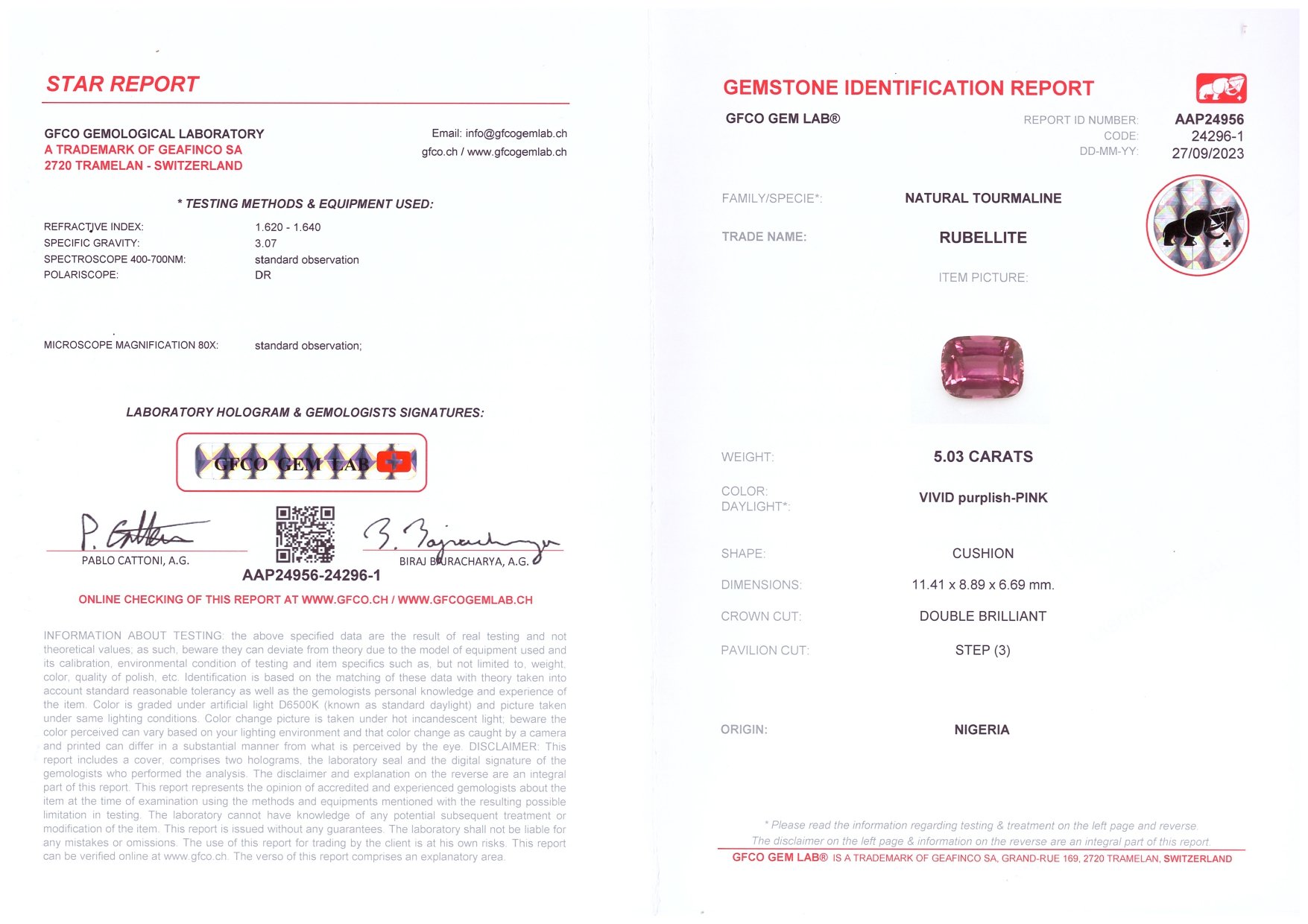 Intense pink cushion cut rubellite 5.03 carats, Nigeria Image №4
