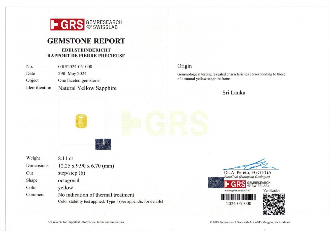 Untreated vivid yellow sapphire in octagon cut 8.11 carats, Sri Lanka Image №6