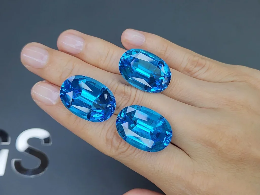 Set of Swiss Blue topaz in high precision oval cut 94.15 carats, Brazil  Image №2