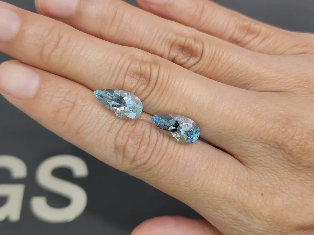 Pair of aquamarines in pear cut 5.33 carats, Madagascar Image №2