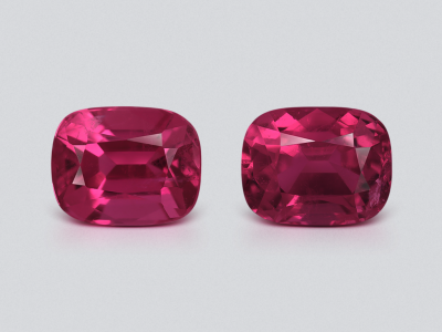 Pair of tourmalines rubellite Vivid Pink cushion cut 5.96 carats, Afghanistan photo