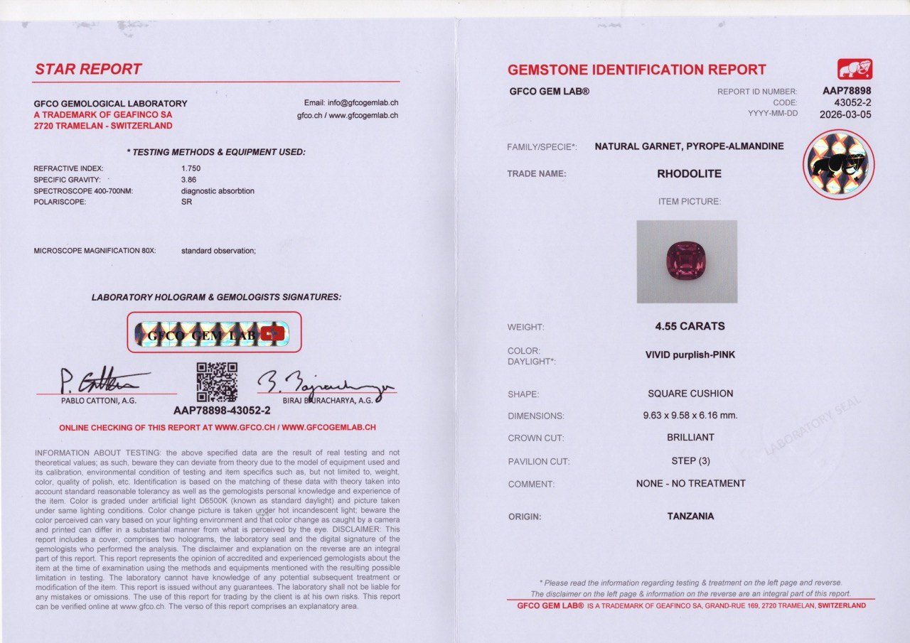 Garnet rhodolite cushion cut 4.55 carats,Tanzania Image №6