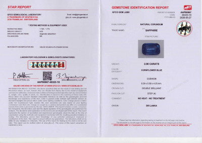 Certificate Unheated Cornflower Blue sapphire cushion cut  2.08 carats, Sri Lanka