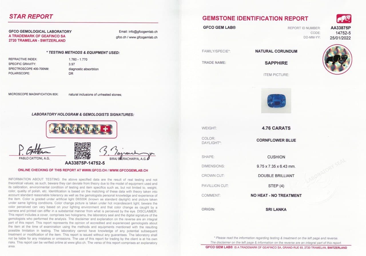Unheated Cushion Cut Cornflower Sapphire 4.76 ct, Sri Lanka Image №4