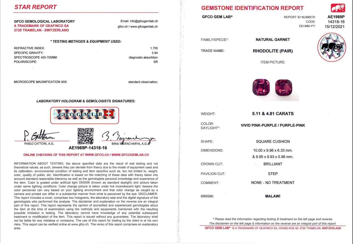 Pair of cushion cut rhodolites 9.92 ct, Malawi Image №3
