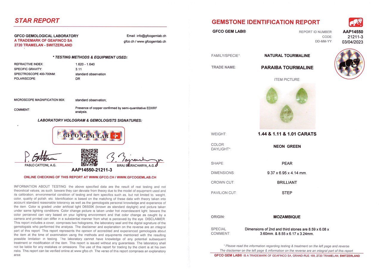 Set of pear cut green Paraiba tourmalines 3.56 ct, Mozambique Image №6