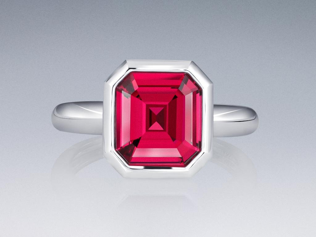 Ring with rhodolite garnet 5.60 carats in 18K white gold Image №1