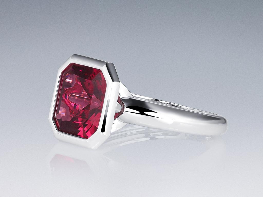 Ring with rhodolite garnet 5.60 carats in 18K white gold Image №3