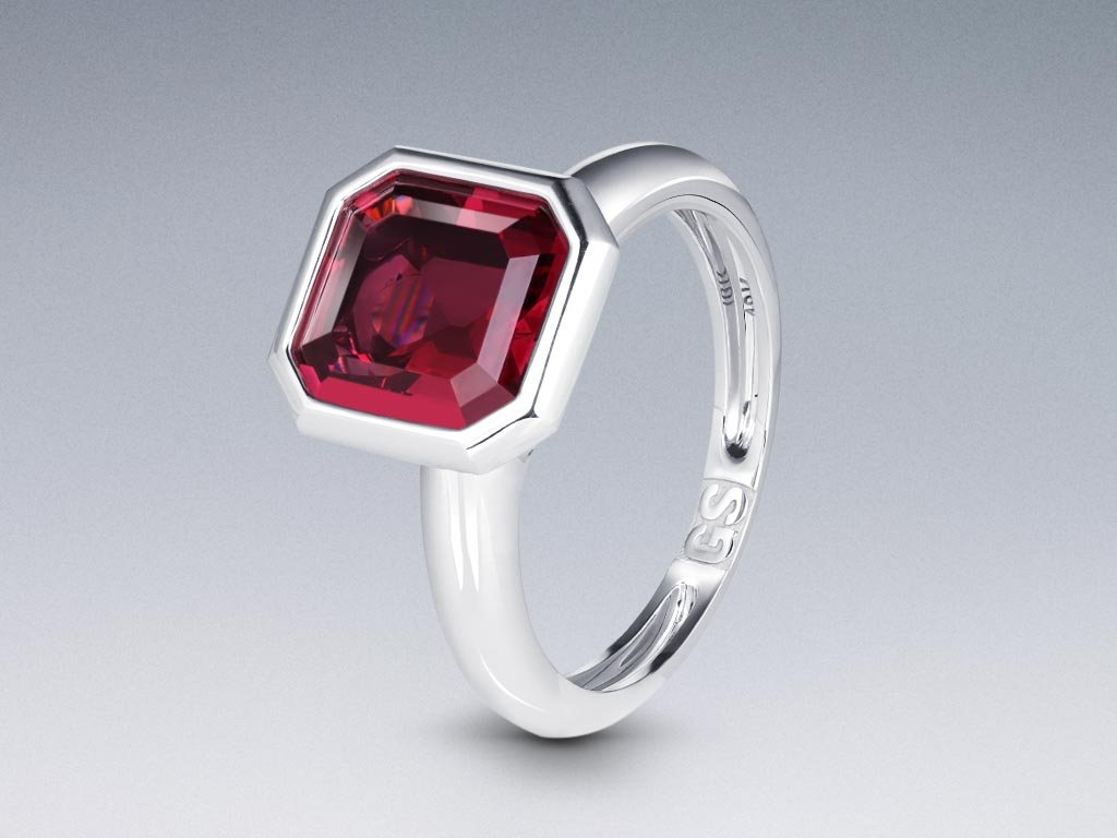 Ring with rhodolite garnet 5.60 carats in 18K white gold Image №4