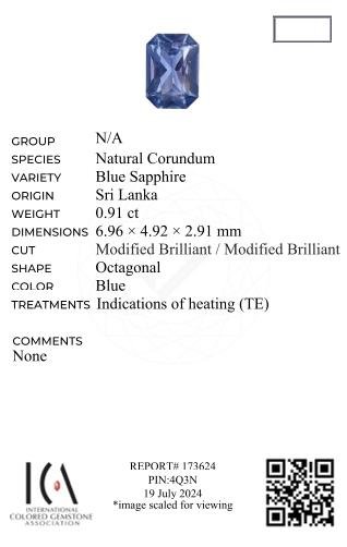 Radiant cut blue sapphire 0.91 carat, Sri Lanka Image №2