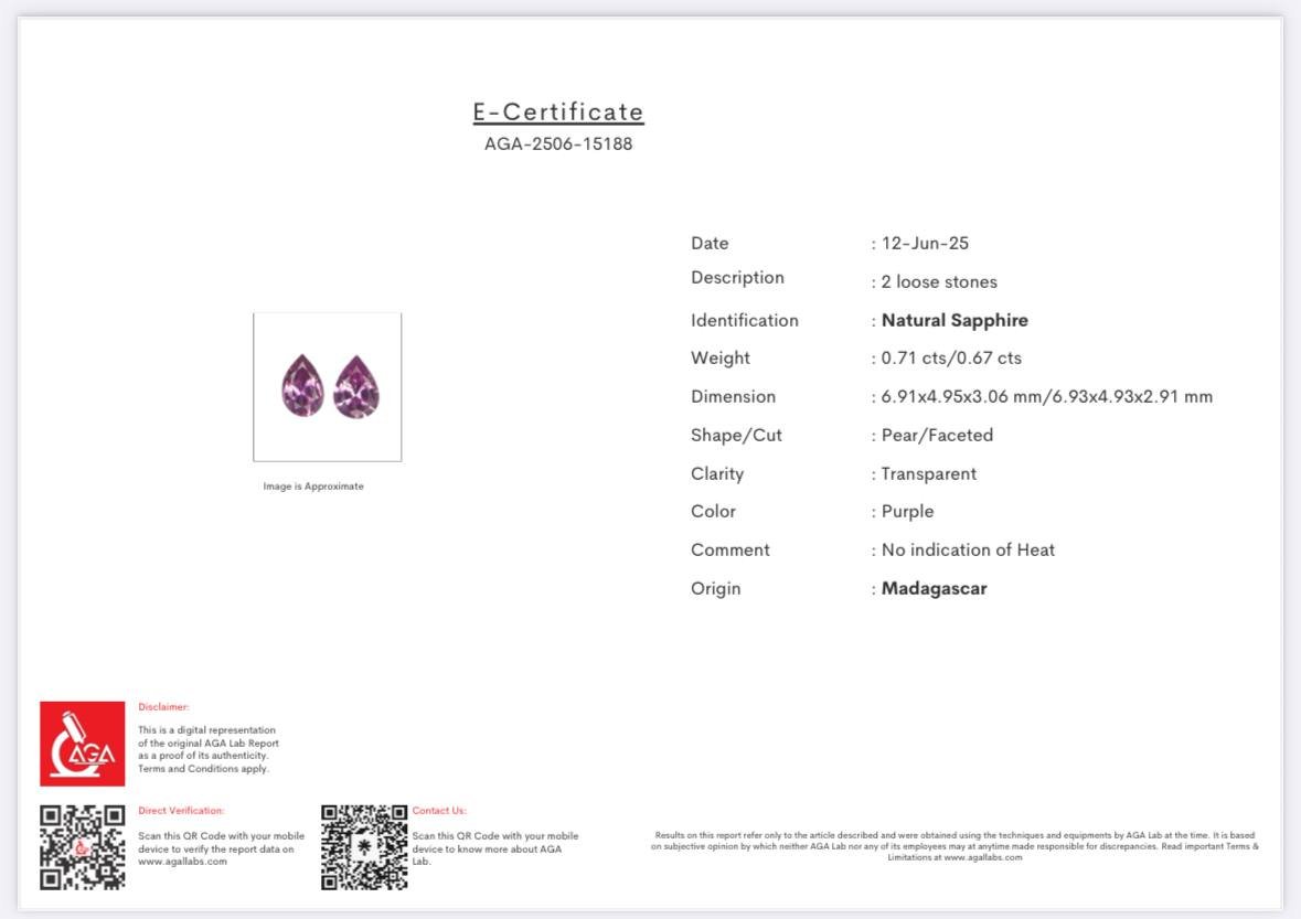 Pair of unheated purple sapphires pear cut 1.38 carats, Madagascar  Image №5