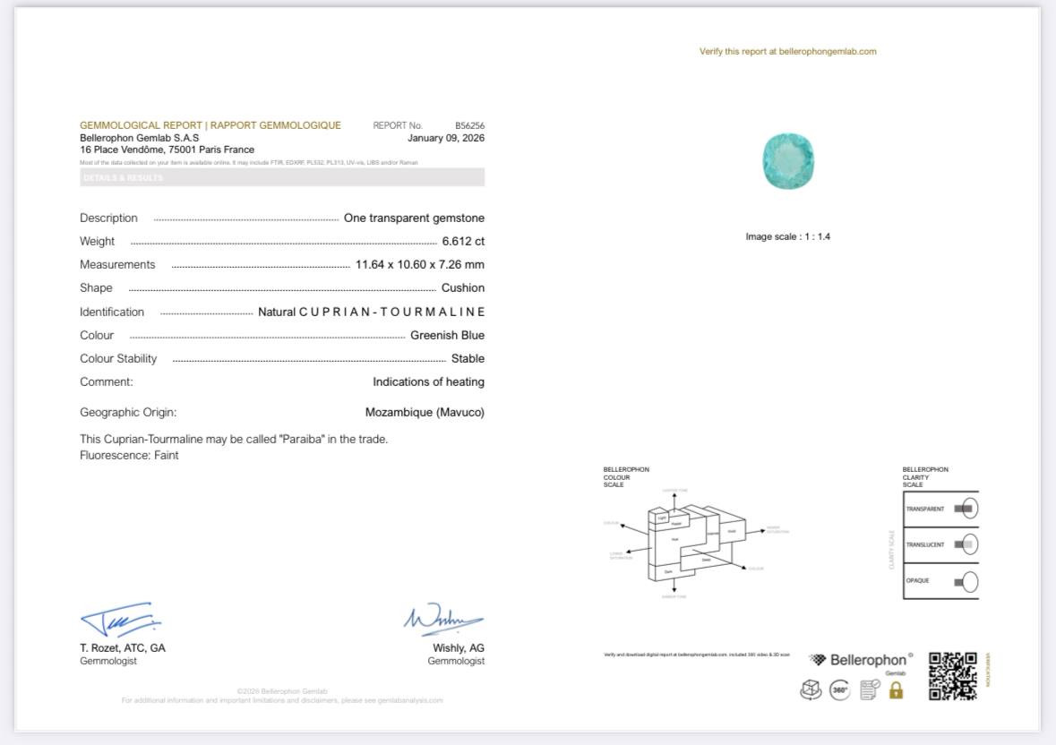 Paraiba greenish blue cushion cut 6.61 carats, Mozambique Image №6