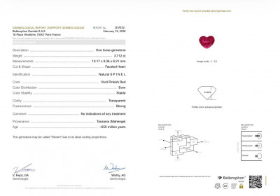 Certificate Vibrant Pink Red Mahenge spinel in heart shape 3.71 carats, Tanzania
