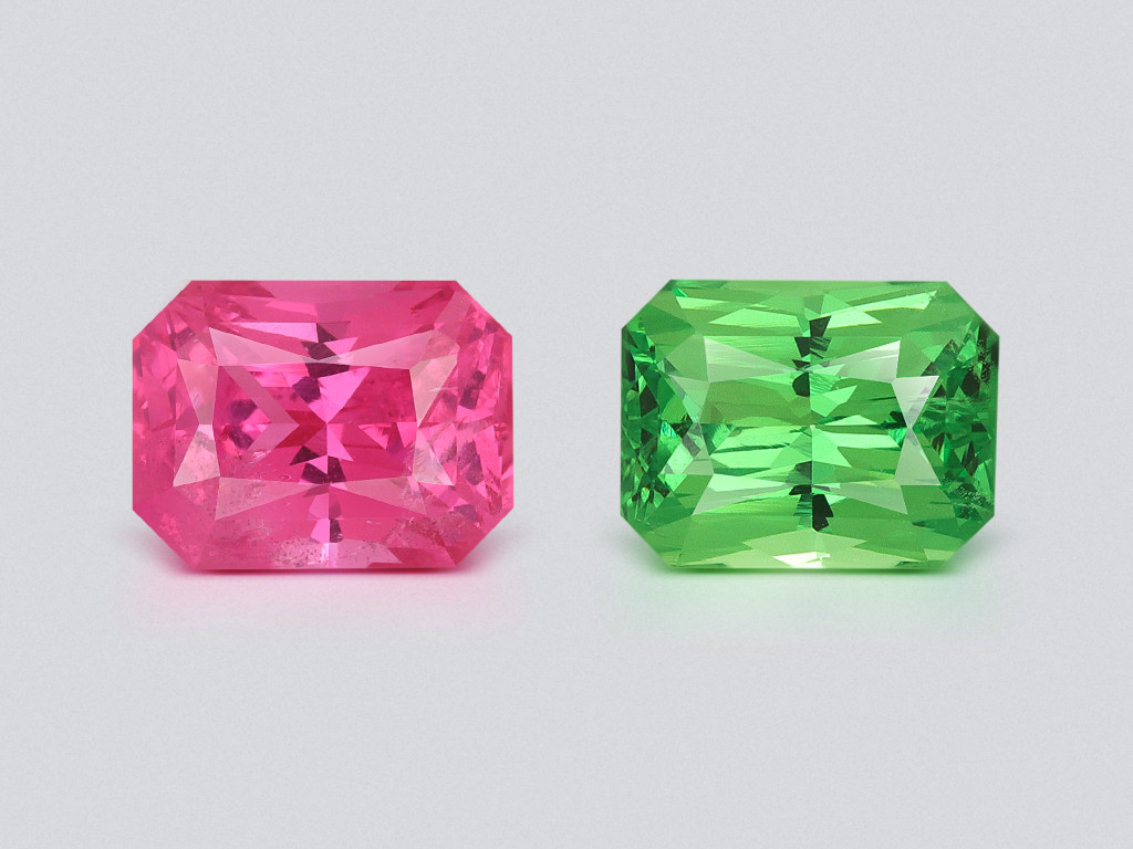 Striking contrasting pair of tsavorite and spinel radiant cut 2.58 carats, Tanzania Image №1
