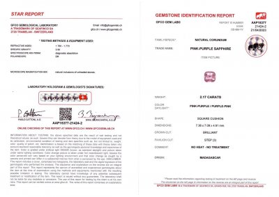 Certificate Unheated pink cushion cut sapphire 2.10 carats, Madagascar