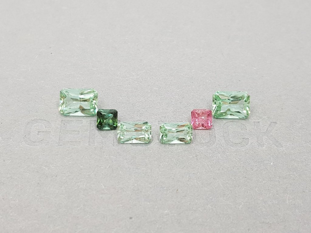 Set of pink and green radiant cut tourmalines 4.61 ct, Afghanistan Image №2