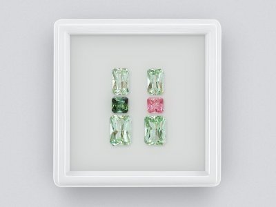 Set of pink and green radiant cut tourmalines 4.61 ct, Afghanistan photo