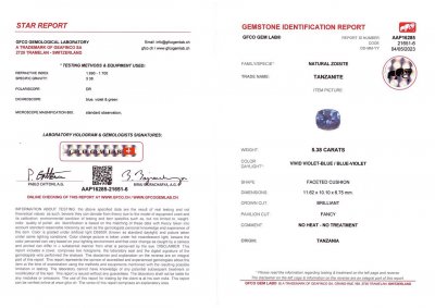 Certificate Unheated fancy cut tanzanite 5.38 ct
