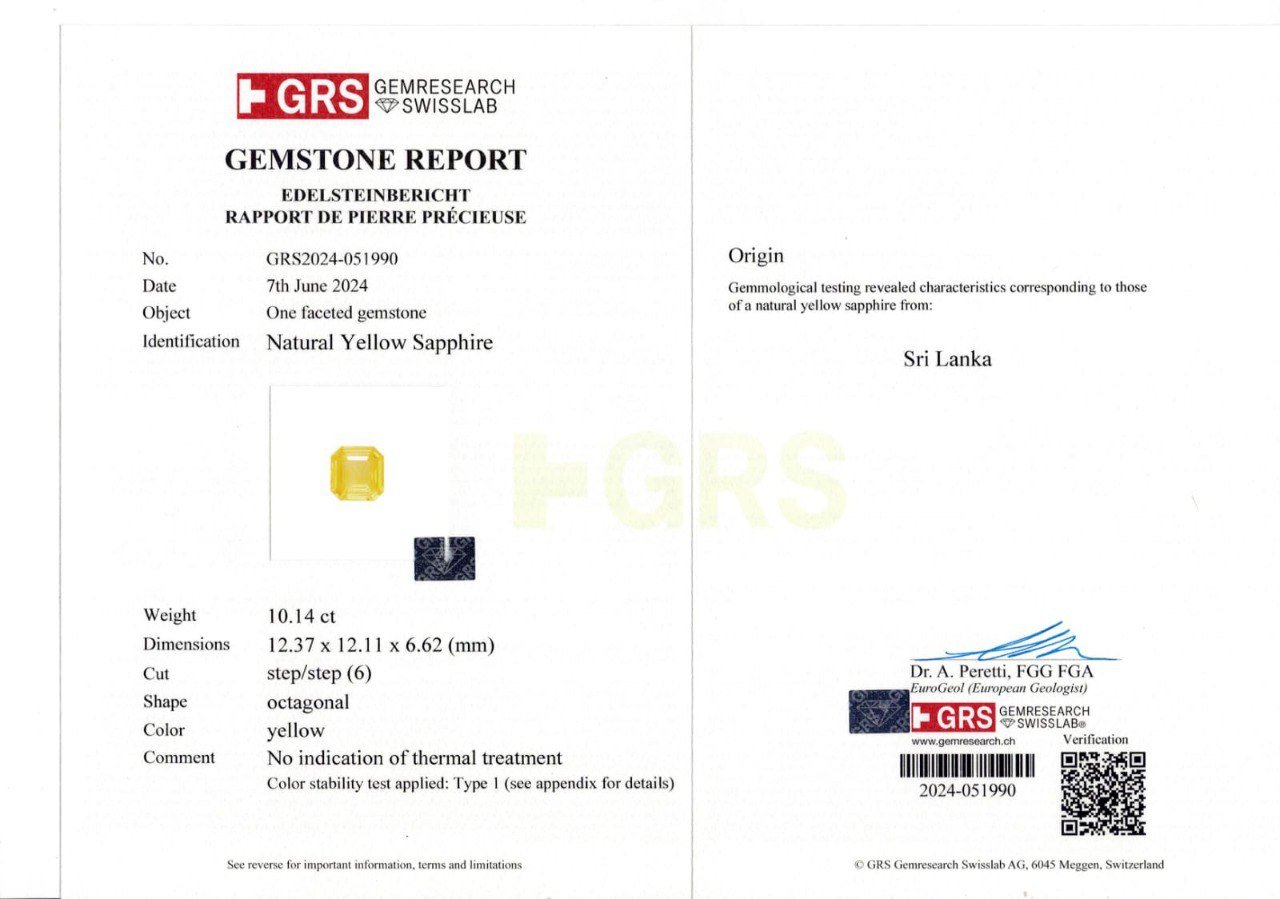 Untreated vivid yellow sapphire in octagon cut 10.14 carats, Sri Lanka Image №6