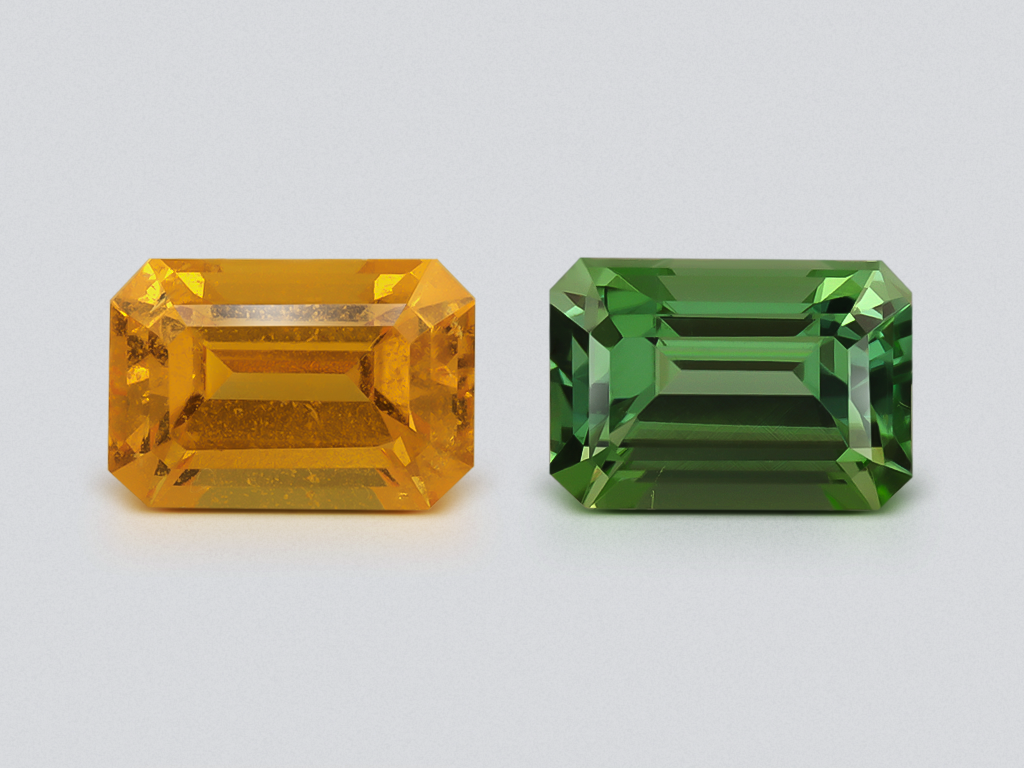 Contrasting pair of tourmaline and spessartine octagon cut 1.79 carats, Africa Image №1