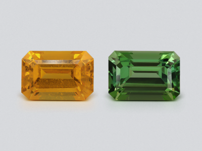 Contrasting pair of tourmaline and spessartine octagon cut 1.79 carats, Africa photo