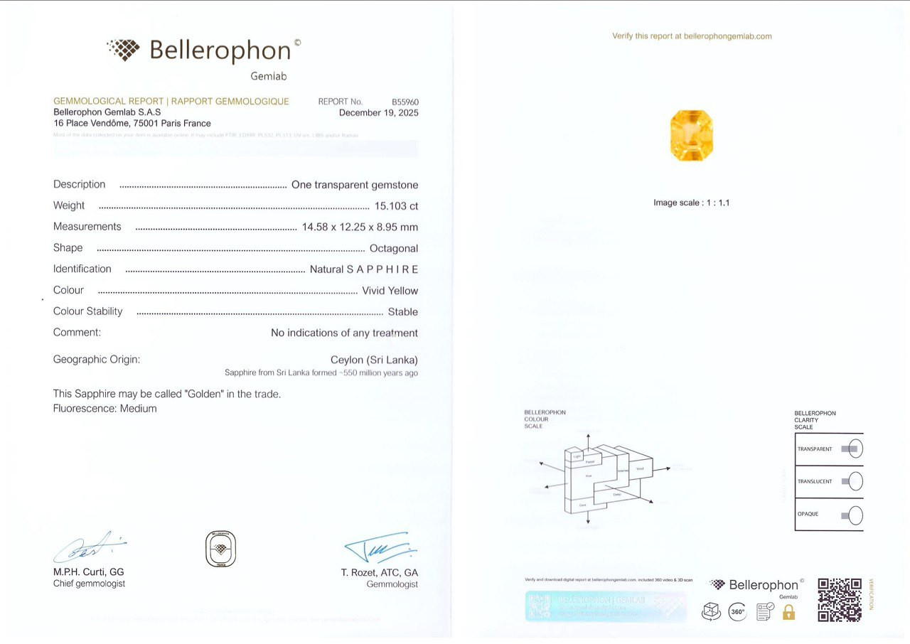 Unheated  sapphire Vivid Yellow octagon 15.10 carats, Sri Lanka Image №6