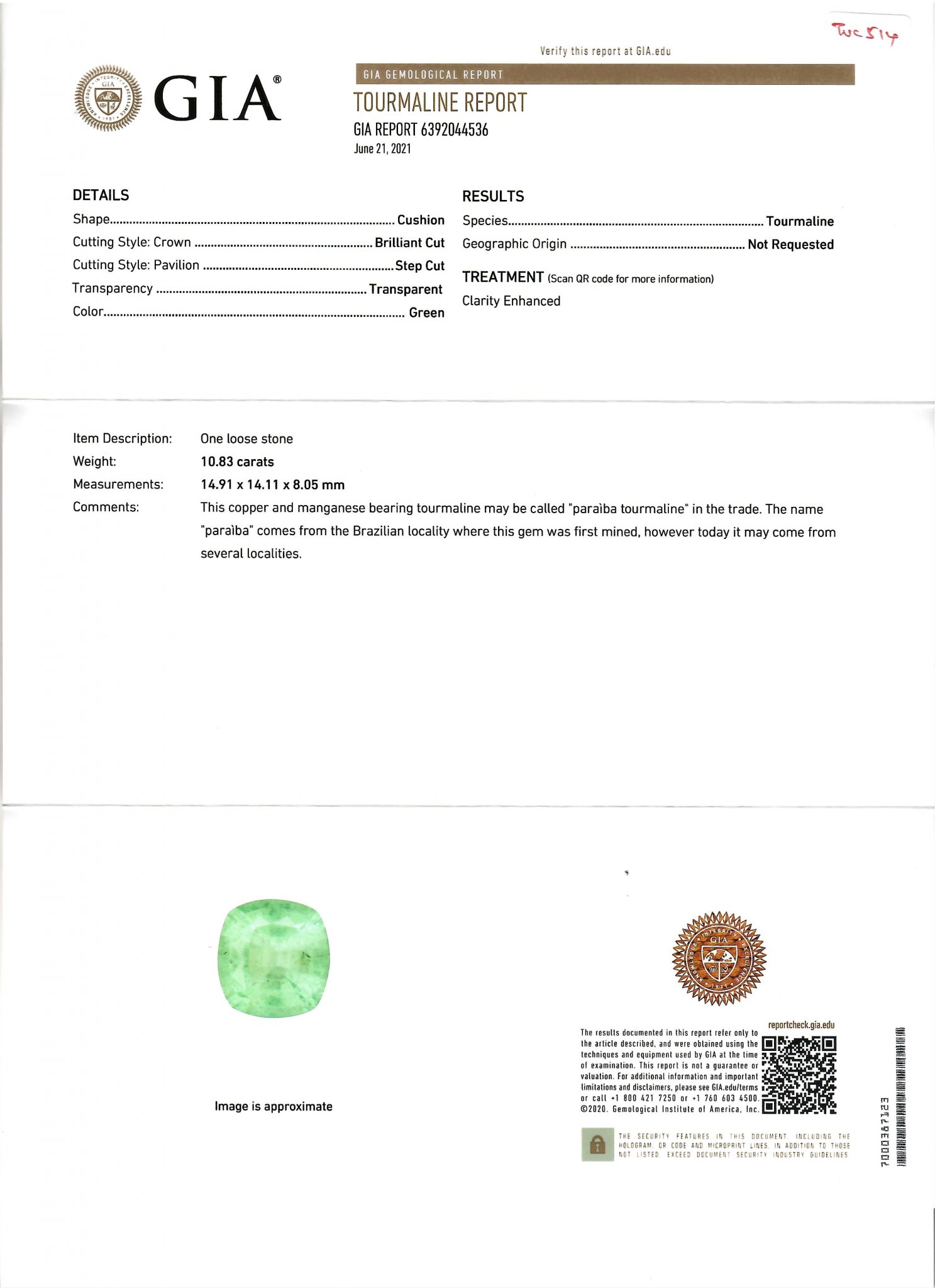 Cushion cut Paraiba tourmaline 10.83 ct, GIA Image №5