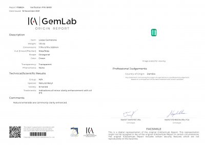 Certificate Octagon cut Zambian emerald 1.10 ct